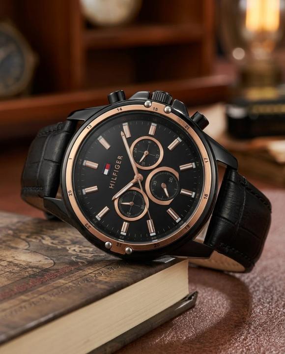 Tommy Hilfige_r Oxford Chronograph leather belt Black