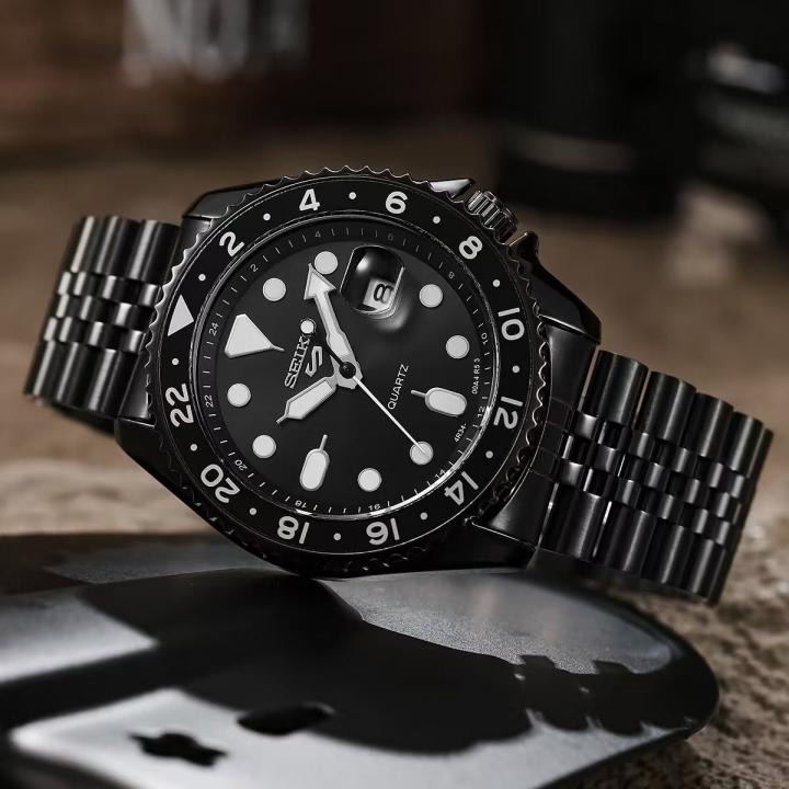 Seiko 5 Sports GMT Quartz Movement Full Black