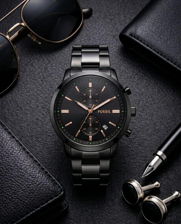 Fossi_l Minimalist Chronograph Black-Copper