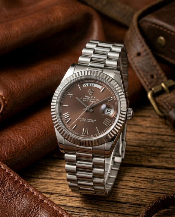 Role_x Oyster Perpetual Day Date Diamond 40 Battery Silver-Brown