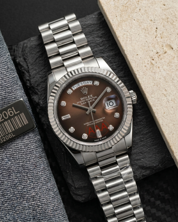 Role_x Oyster Perpetual Day Date Diamond Silver-Brown