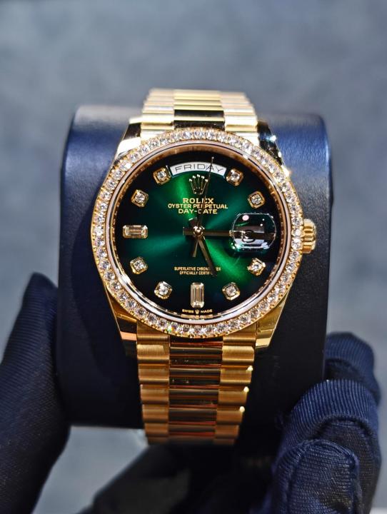 Rolee_x Oyster Perpetual Day Date Diamond Gold-Green
