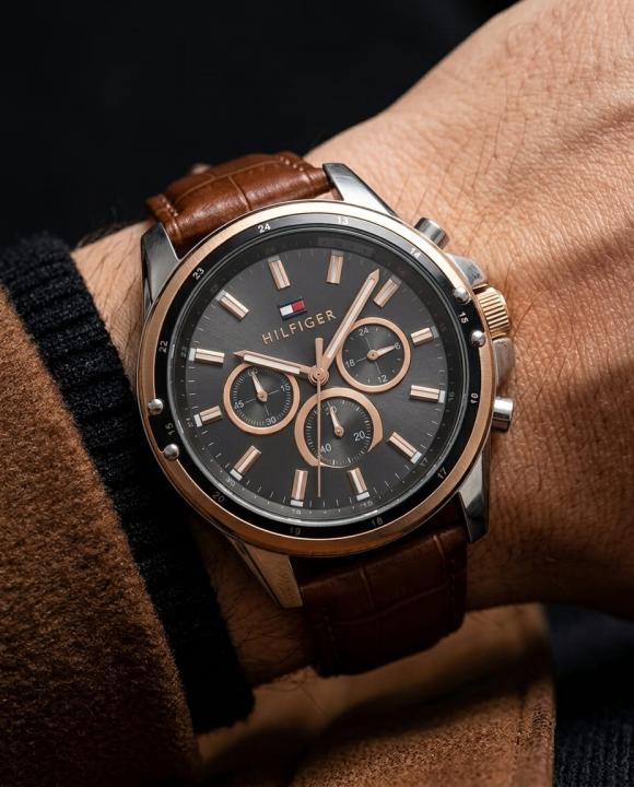 Tommmy Hilfige_r Oxford Chronograph leather belt Brown-Copper-Black
