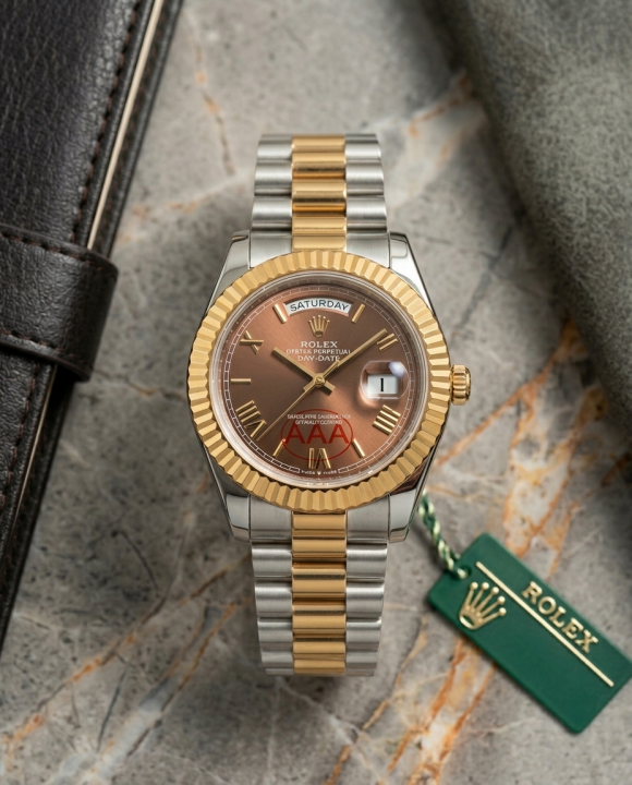 Role_x Oyster Perpetual Day Date Diamond 40 Battery 2Ton-Gold-Brown