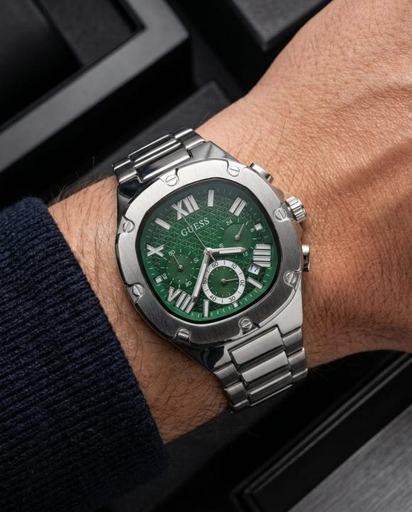 Guess Square Chronograph Silver-Green