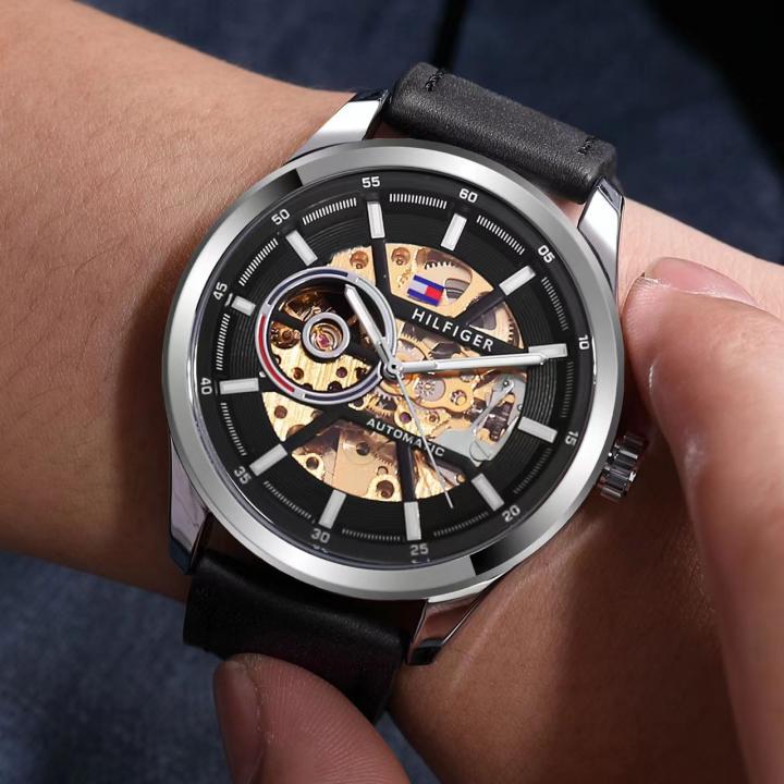 Tommmy Hilfige_r Automatic Leather Black-Silver-Black