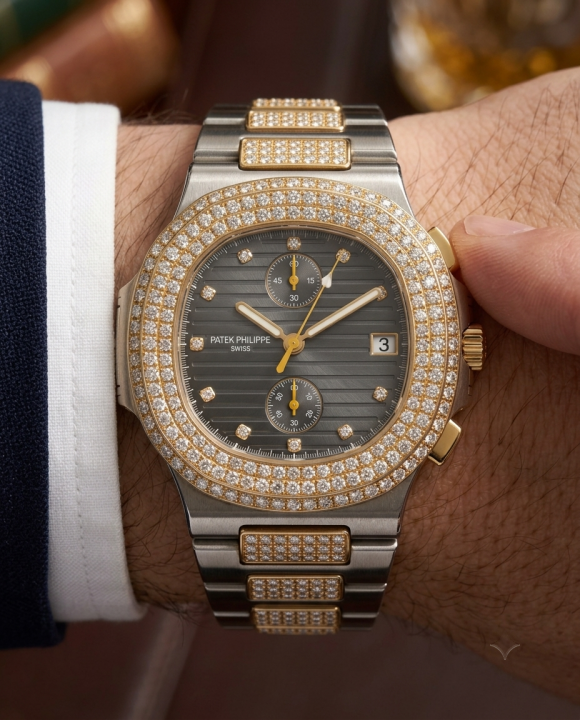 Pate_k Philippe Nautilus Diamond Two Tone Black - J1672