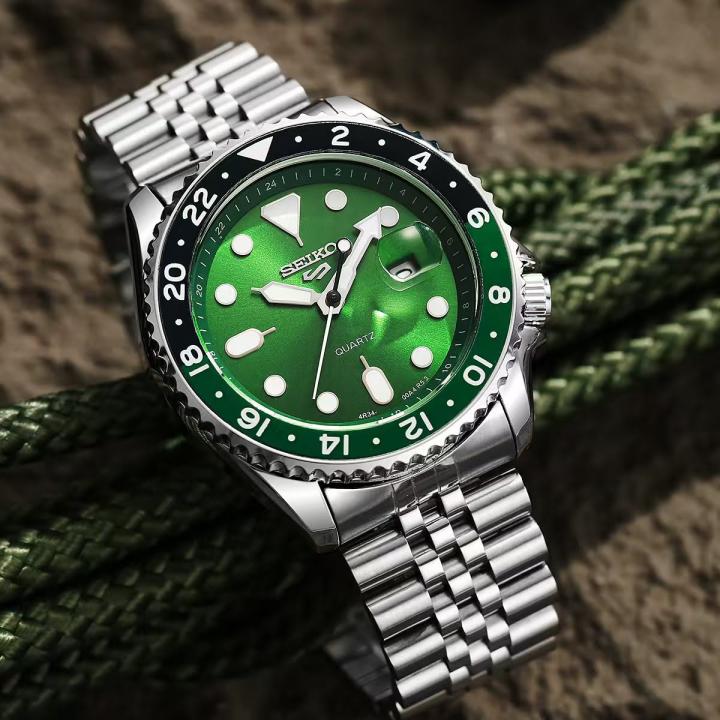 Seiko 5 Sports GMT Quartz Movement Silver Green