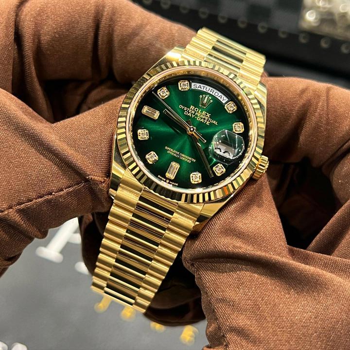 Rolee_x Oyster Perpetual Day Date Diamond Gold-Green 40 Battery
