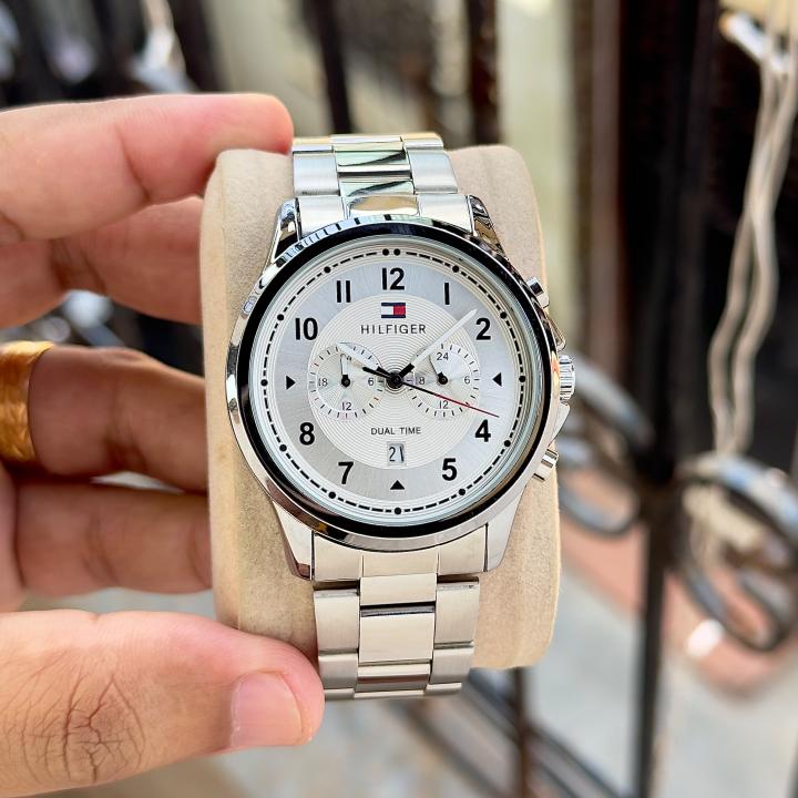 Tommy Hilfigee_r Dual Time Silver White