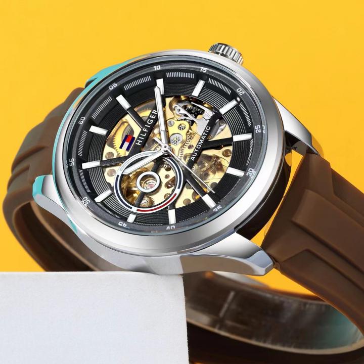 Tommmy Hilfige_r Automatic Silicon Brown-Silver-Black