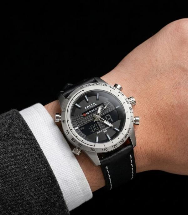 Fossii_l Hybrid Digital Black Silver Black
