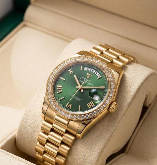 Role_x Oyster Perpetual Day Date 40 Battery Gold-Green