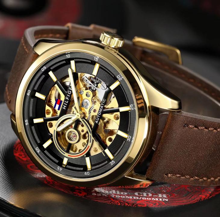 Tommy Hilfige_r Automatic Leather DarkBrown-Gold-Black