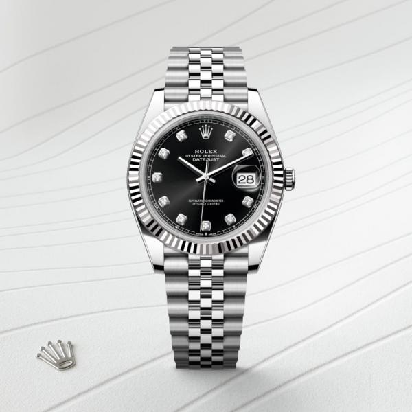 Rolee_x Oyster Perpetual Date Just Diamond Silver-Black-Diamond