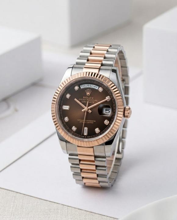 Rolee_x Oyster Perpetual Day Date Diamond 2Ton-Copper-Brown 40 Battery