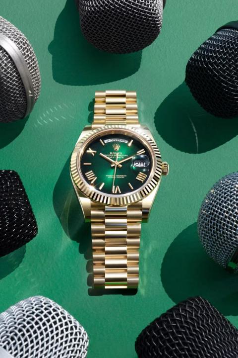 Rolee_x Oyster Perpetual Day Date 40 Battery Gold Green
