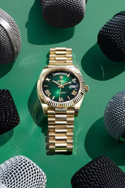 Rolee_x Oyster Perpetual Day Date 40 Battery Gold Green