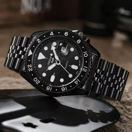 Seiko 5 Sports GMT Quartz Movement Full Black