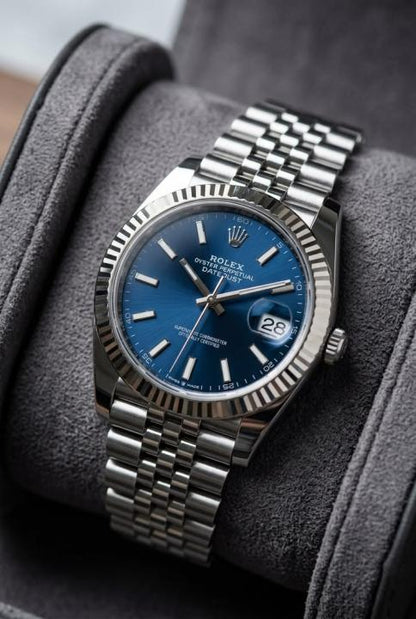 Rolee_x Oyster Perpetual Date Just Silver Blue