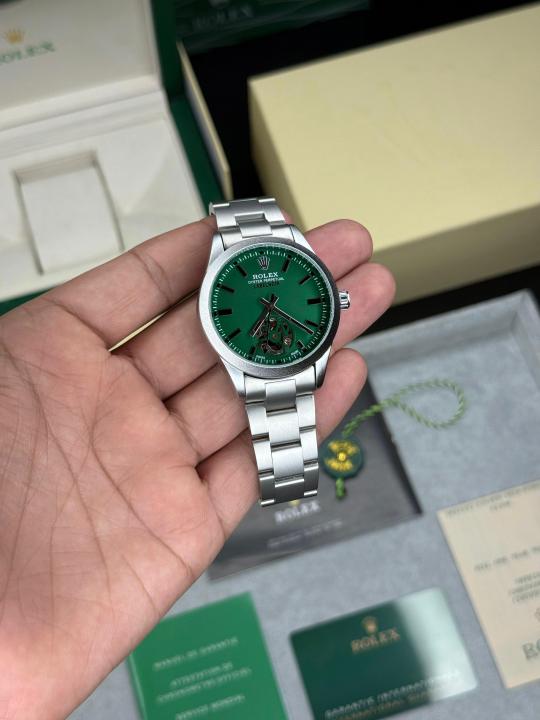 Role_x Oyster Perpetual Label Noir Automatic Silver-Green