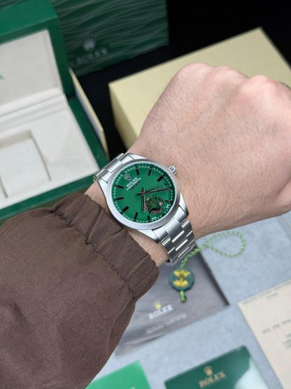Role_x Oyster Perpetual Label Noir Automatic Silver-Green