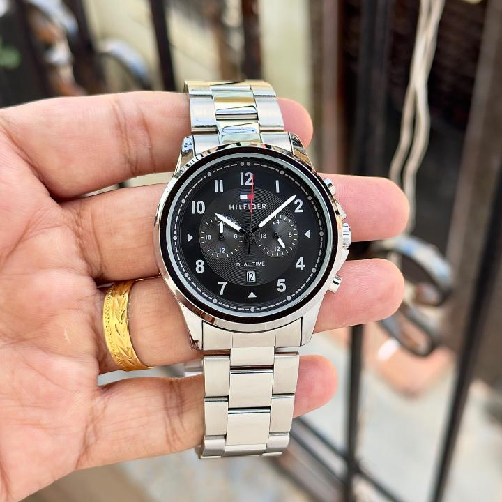 Tommy Hilfigee_r Dual Time Silver Black