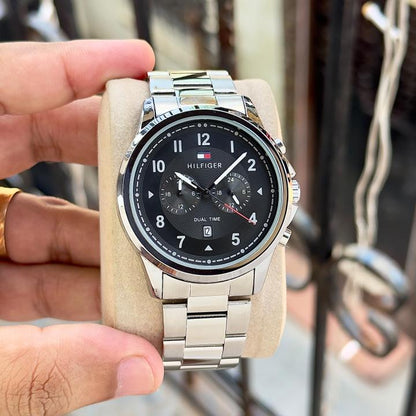 Tommy Hilfigee_r Dual Time Silver Black