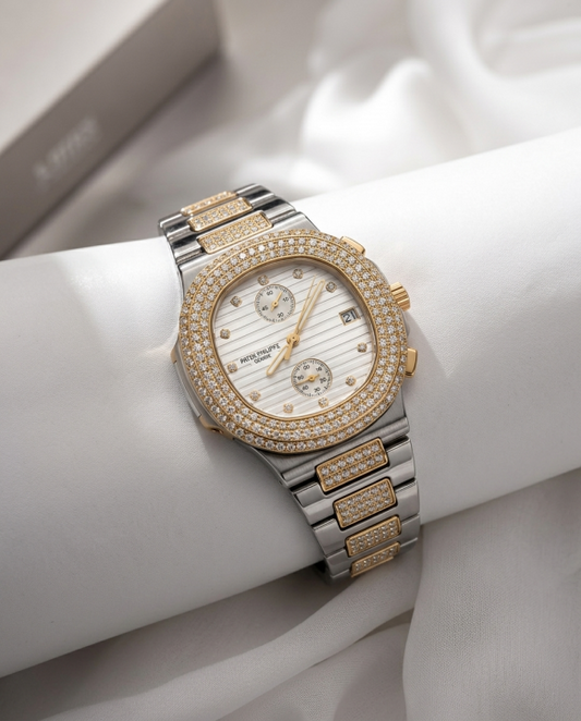 Pate_k Philippe Nautilus Diamond Two Tone White - J1671