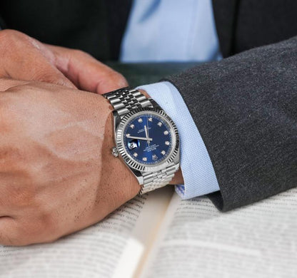 Rolee_x Oyster Perpetual Date Just Diamond Silver-Blue-Diamond