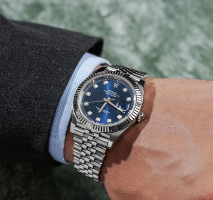 Rolee_x Oyster Perpetual Date Just Diamond Silver-Blue-Diamond