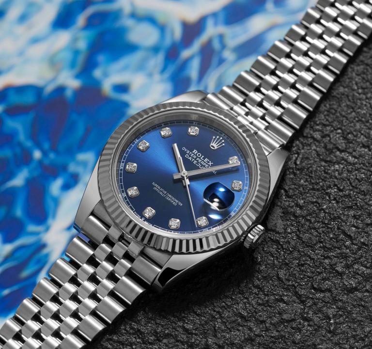 Rolee_x Oyster Perpetual Date Just Diamond Silver-Blue-Diamond