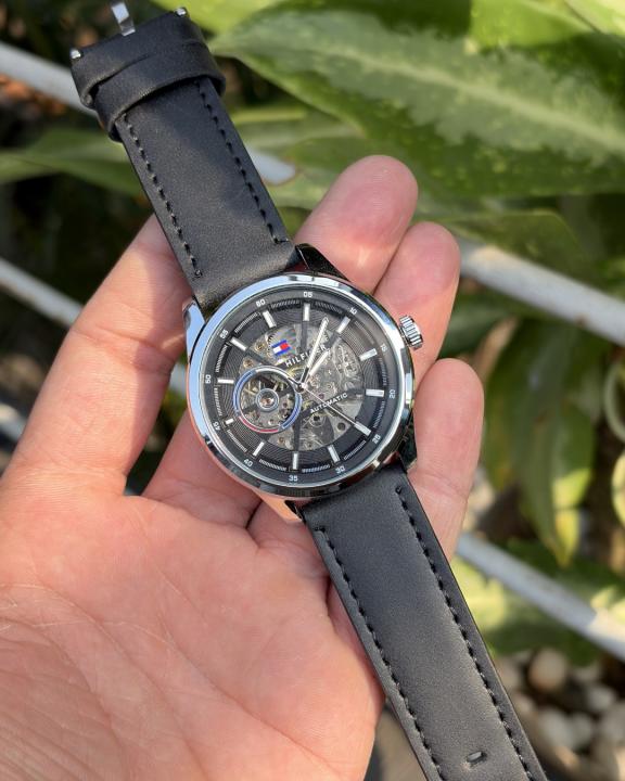Tommmy Hilfige_r Automatic Leather Black-Silver-Black