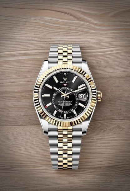 Rolee_x Oyster Perpetual Sky Dweller 2Ton-Gold-Black