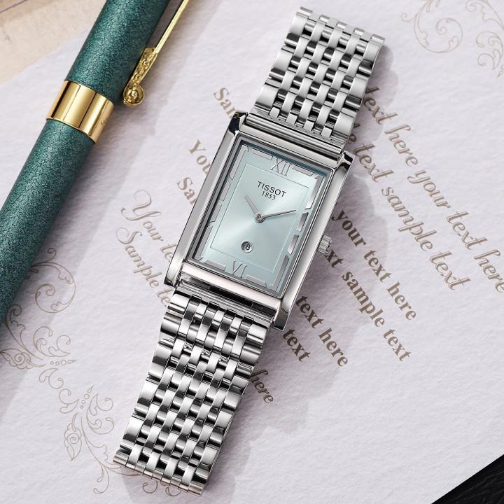 Tissoo_t 1853 T-Classic Heritage Rectangular Style Silver-Sky Blue