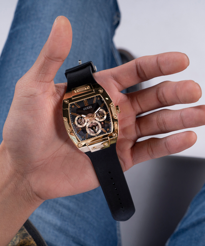 Guess Rectangle Chronograph Black-Full Gold