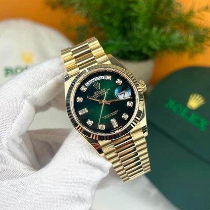 Rolee_x Oyster Perpetual Day Date Diamond Gold-Green 40 Battery