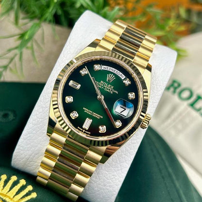 Rolee_x Oyster Perpetual Day Date Diamond Gold-Green 40 Battery