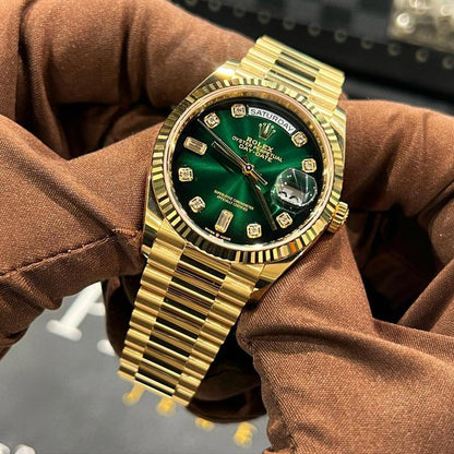 Rolee_x Oyster Perpetual Day Date Diamond Gold-Green 40 Battery