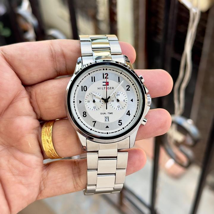 Tommy Hilfigee_r Dual Time Silver White