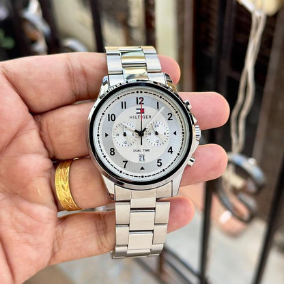 Tommy Hilfigee_r Dual Time Silver White