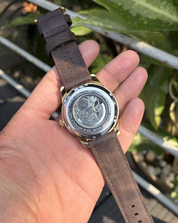 Tommy Hilfige_r Automatic Leather DarkBrown-Gold-White