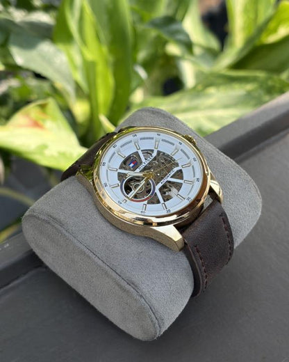 Tommy Hilfige_r Automatic Leather DarkBrown-Gold-White