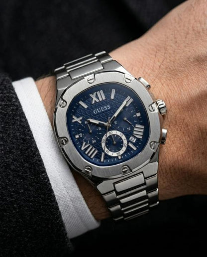 Guess Square Chronograph Silver-Blue