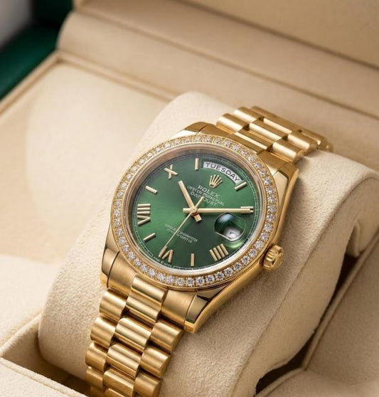 Role_x Oyster Perpetual Day Date 40 Battery Gold-Green