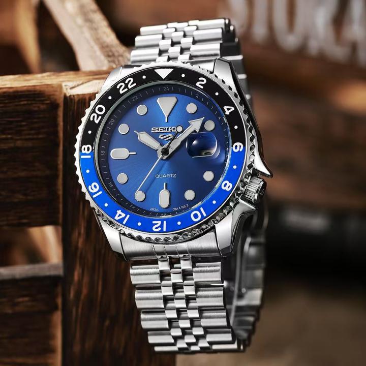 Seiko 5 Sports GMT Quartz Movement Silver Blue