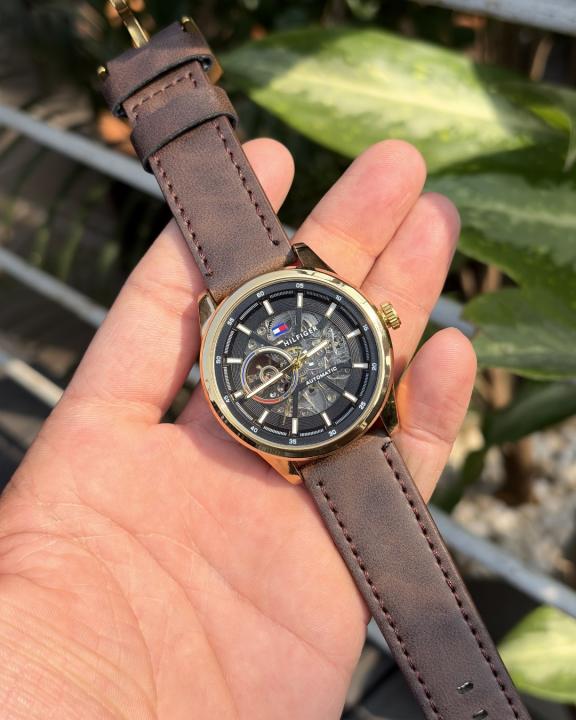 Tommy Hilfige_r Automatic Leather DarkBrown-Gold-Black