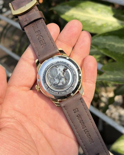 Tommy Hilfige_r Automatic Leather DarkBrown-Gold-Black