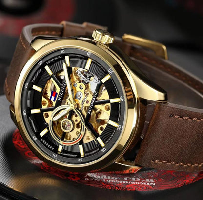 Tommy Hilfige_r Automatic Leather DarkBrown-Gold-Black