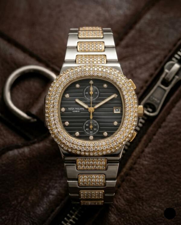Pate_k Philippe Nautilus Diamond Two Tone Black - J1672